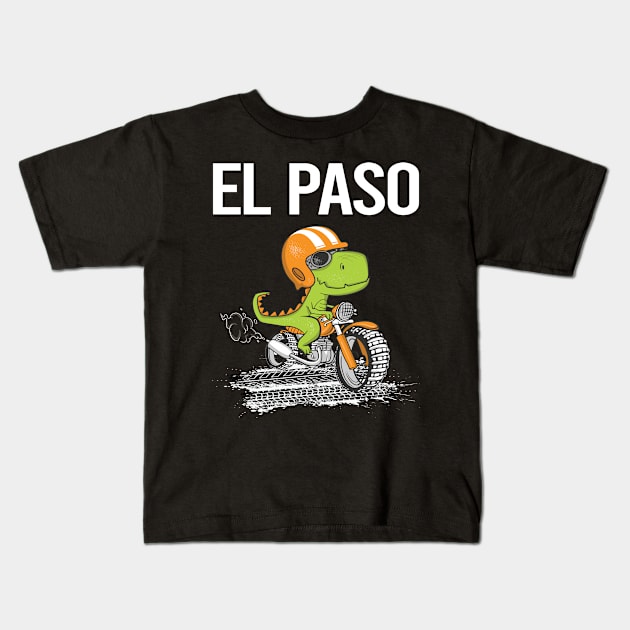 Biking Dinosaur El Paso Kids T-Shirt by flaskoverhand